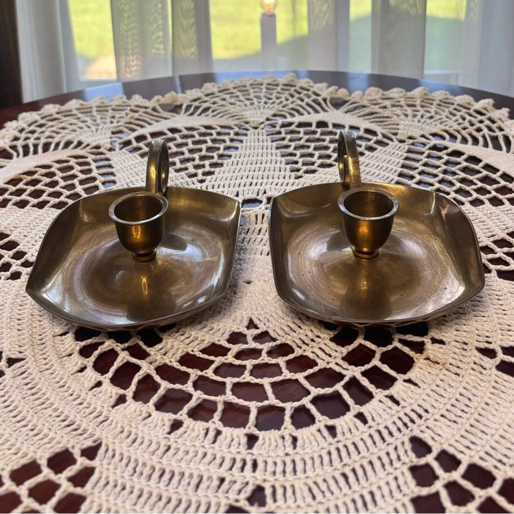 Brass Candle Holders Elegant Gold Vintage MCM Antique Boho Cottage Home Decor